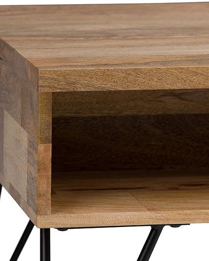 SIMPLIHOME Hunter SOLID MANGO WOOD and Metal 48 Inch Wide Rectangle Industrial Lift Top Coffee Table in Natural, For the Living Room and Family Room - LeafyLoom