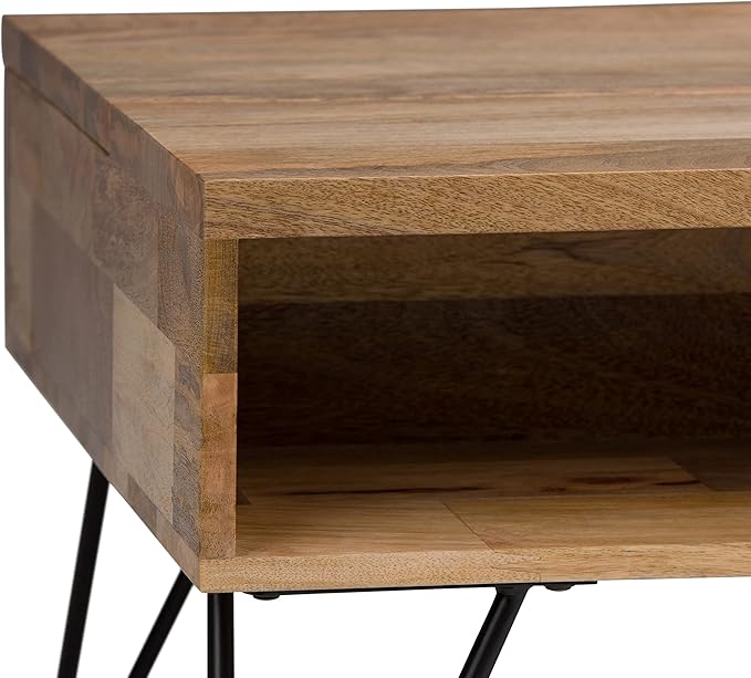 SIMPLIHOME Hunter SOLID MANGO WOOD and Metal 48 Inch Wide Rectangle Industrial Lift Top Coffee Table in Natural, For the Living Room and Family Room - LeafyLoom