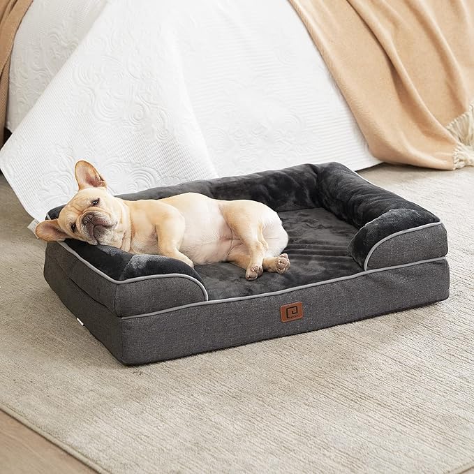 EHEYCIGA Orthopedic Dog Beds for Large Dogs, Waterproof Memory Foam Large Dog Bed with Sides, Non-Slip Bottom and Egg-Crate Foam Large Dog Couch Bed with Washable Removable Cover, Dark Grey EHEYCIGA