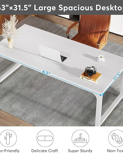 Tribesigns Modern Computer Desk, 63 x 31.5 inch Large Executive Office Desk Computer Table Study Writing Desk Workstation for Home Office, Spliced Desktop, White - LeafyLoom