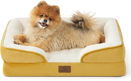 Bedsure Small Orthopedic Dog Bed - Washable Bolster Dog Sofa Beds for Small Dogs, Supportive Foam Pet Couch Bed with Removable Washable Cover, Waterproof Lining and Nonskid Bottom, Spicy Mustard BEDSURE