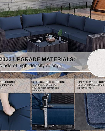 Kullavik 13PCS Outdoor Patio Furniture Set with 43" 55000BTU Gas Propane Fire Pit Table PE Wicker Rattan Sectional Sofa Patio Conversation Sets,Navy blue - LeafyLoom