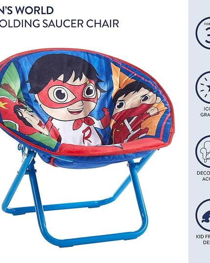 Ryan's World Toddler 19” Folding Saucer Chair with Cushion, Ages 3+ - LeafyLoom