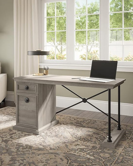 Bush Furniture Coliseum Designer Desk with Storage, Home Office Computer, 60W, Driftwood Gray - LeafyLoom