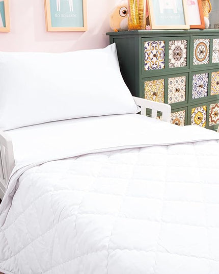 NTBAY Toddler Bedding Set - 4 Piece Soft and Breathable Crib Bedding Set for Boys and Girls, Includes Quilted Comforter, Fitted Sheet, Flat Top Sheet and Envelope Pillowcase, White - LeafyLoom