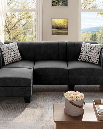 Shintenchi Upgraded Convertible Sectional Sofa Couch, 3 Seat L Shaped Sofa with High Armrest Linen Mid Century Fabric Small Couch for Living Room, Apartment and Office (Charcoal) - LeafyLoom