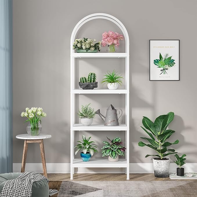 Tribesigns 4-Tier Open Bookshelf, 70.8" Industrial Wood Bookcase Storage Shelves with Metal Frame, Freestanding Display Rack Tall Shelving Unit for Office, Bedroom, Living Room (White, 1PC) - LeafyLoom