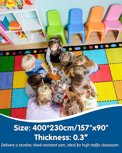Booooom Jackson Thick Classroom Rug Elementary,13'x7'5'' Large Classroom Carpet Preschool Seating Rug for School, Colorful Classroom Rug for Classroom with 0.3'' Non-Slip Backing - LeafyLoom