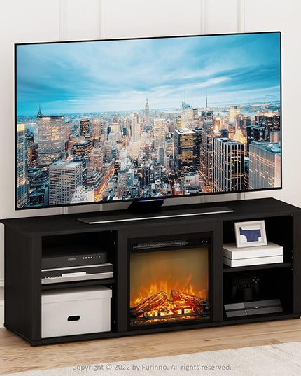 Furinno Classic 60 Inch TV Stand with Fireplace, Americano - LeafyLoom