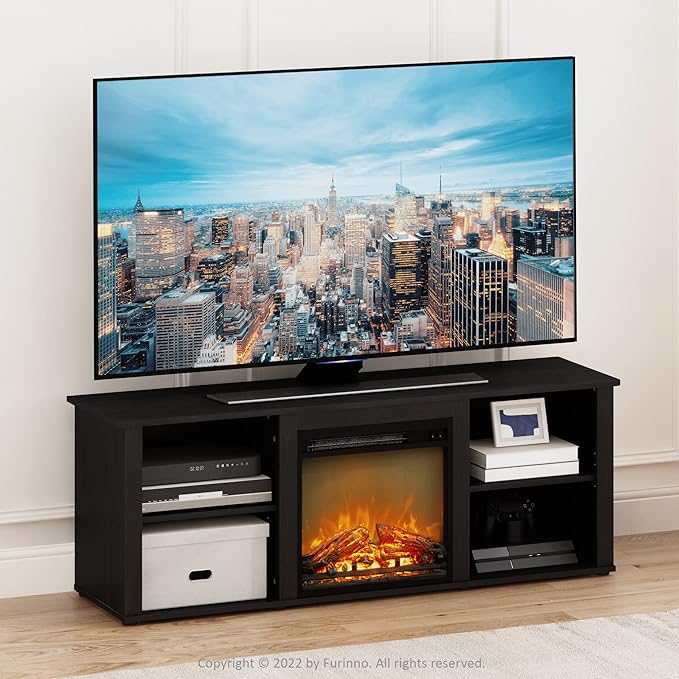 Furinno Classic 60 Inch TV Stand with Fireplace, Americano - LeafyLoom