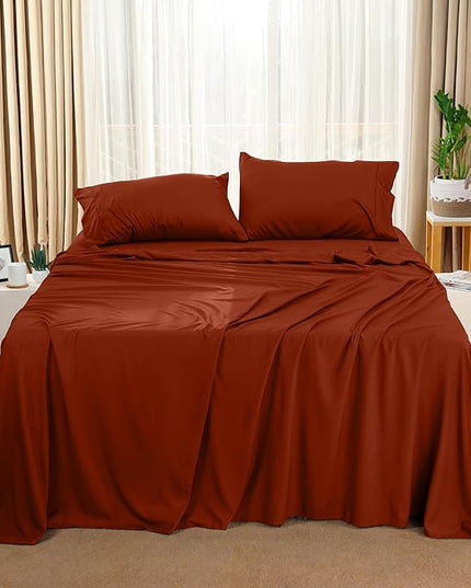 Utopia Bedding King Bed Sheets Set - 4 Piece Bedding - Brushed Microfiber - Shrinkage and Fade Resistant - Easy Care (King, Terracotta Orange) - LeafyLoom