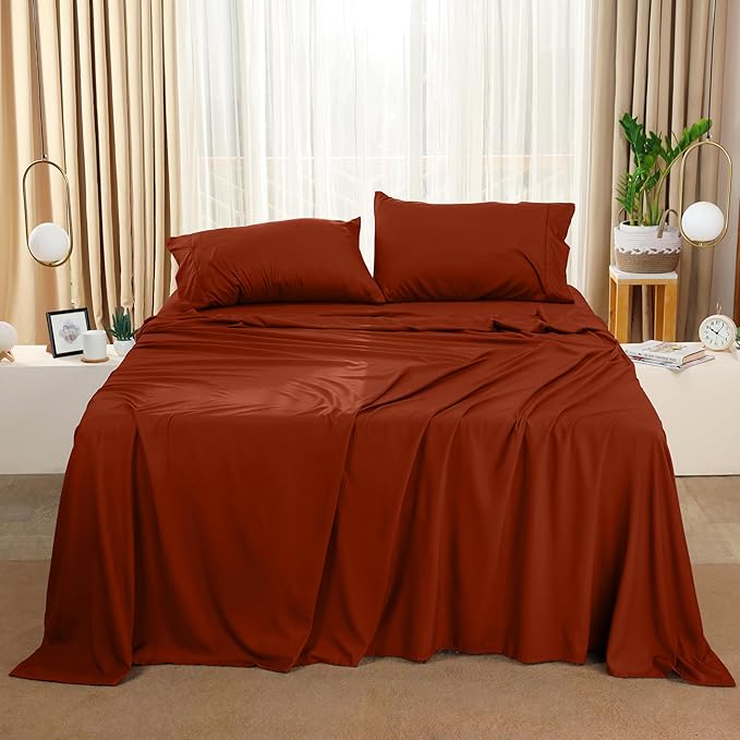 Utopia Bedding King Bed Sheets Set - 4 Piece Bedding - Brushed Microfiber - Shrinkage and Fade Resistant - Easy Care (King, Terracotta Orange) - LeafyLoom