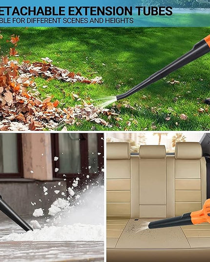 20V Cordless Leaf Blower with Battery and Charger, Leaf Blower Battery Operated, Rechargeable Electric Handheld Leaf Blower Variable Speed with 2 Tubes for Patio, Leaves Blowing-Orange - LeafyLoom