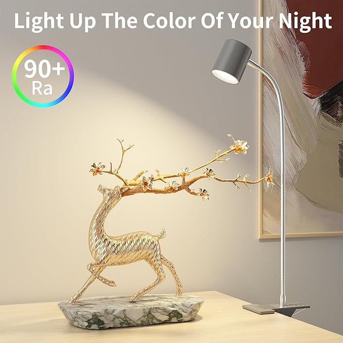 Dott Arts Desk Lamp,USB Clip On Light with 3 Color Modes,LED 10 Levels Brightness Reading Lamp, 360°Gooseneck Book Light,Eye-Care Reading Light for Home Office,Headboards Grey - LeafyLoom