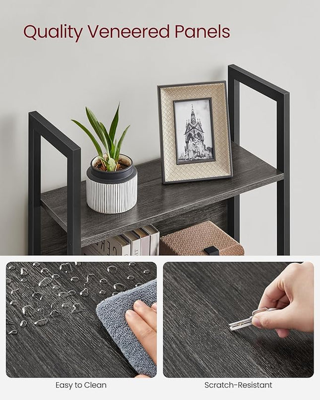 VASAGLE 5-Tier Bookshelf, Book Shelf, Industrial Bookcase, with Steel Frame, for Living Room, Home Office, Bedroom, 9.4 x 24.4 x 65 Inches, Charcoal Gray and Black ULLS025B04 - LeafyLoom