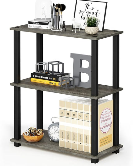 Furinno Turn-S-Tube 3-Tier Compact Multipurpose Shelf Display Rack with Square Tube, French Oak Grey/Black - LeafyLoom