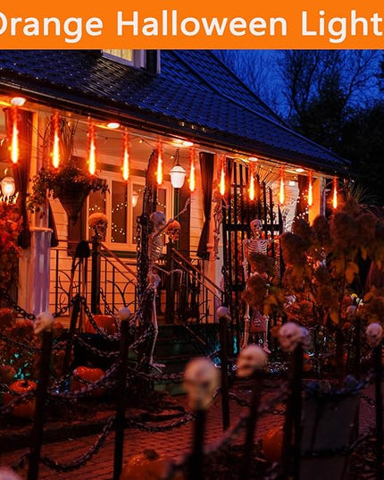 Halloween Decorations Outside, Kwaiffeo Waterproof Orange Meteor Shower Lights for Halloween Decorations Outdoor, 8-Tube Falling Rain Lights for Fall Decor Autumn Decoration Thanksgiving Yard, UL Plug Kwaiffeo