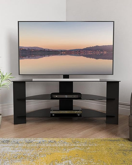 AVF Transitional Wood and Glass Vico TV Stand for TVs up to 55" in Black - LeafyLoom
