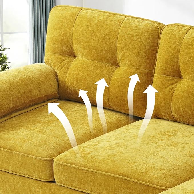 EASELAND 82" L-Shape Sofa with Reversible Chaise Lounge, Convertible Sectional Sofa Couch, Chenille Modern Sofa Couch for Living Room, Apartment and Office, Removable Cover (Yellow) - LeafyLoom