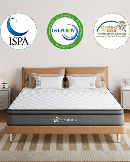8 INCH Queen Size Mattress, Queen Mattress with Gel Memory Foam and Spring, Breathable Hybrid Mattress in a Box for a Cool & Peaceful Sleep, Strong Edge & Medium Firm Support, CertiPUR-US - LeafyLoom