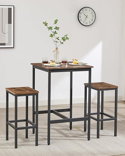 NicBex Small Dining Table for 2 Kitchen Tables and Chairs Bar Table Set, Square Bar Table with 2 Bar Chairs for Kitchen Breakfast Table, Bar, Banquet Hall, Space Saving, Rustic Brown - LeafyLoom
