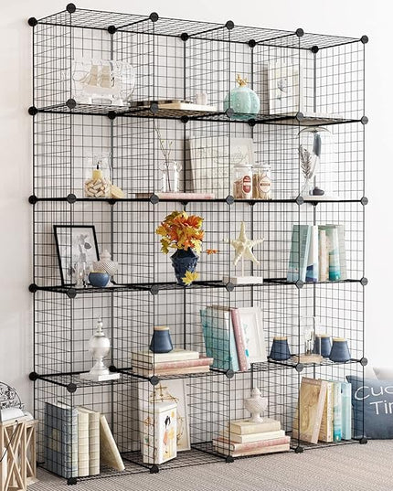 TUMUCUTE Wire Cube Storage Organizer, Metal Storage Shelves Bookshelf, Stackable Modular Closet Organizer for Bedroom Living Room, Office,Storage Shelves (20 Cubes, Iron) - LeafyLoom