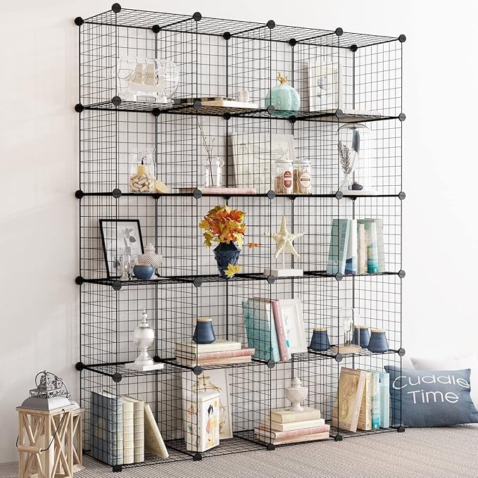 TUMUCUTE Wire Cube Storage Organizer, Metal Storage Shelves Bookshelf, Stackable Modular Closet Organizer for Bedroom Living Room, Office,Storage Shelves (20 Cubes, Iron) - LeafyLoom