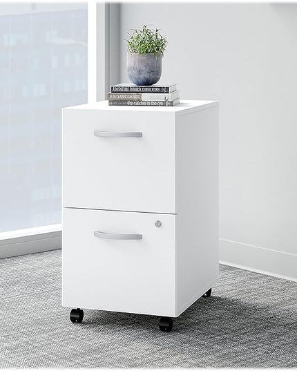 Bush EO108WHSU 2-Drawer Vertical File Cabinet Locking Ltr/Lgl Pure White 20.16-Inch - LeafyLoom