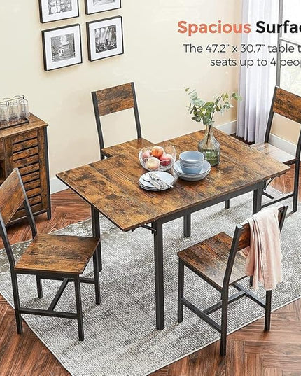 VASAGLE Folding Dining Table, Drop Leaf Extendable, for Small Spaces, Seats 2-4 People, Industrial, 33.3 x 30.7 x 30 Inches,Brown - LeafyLoom