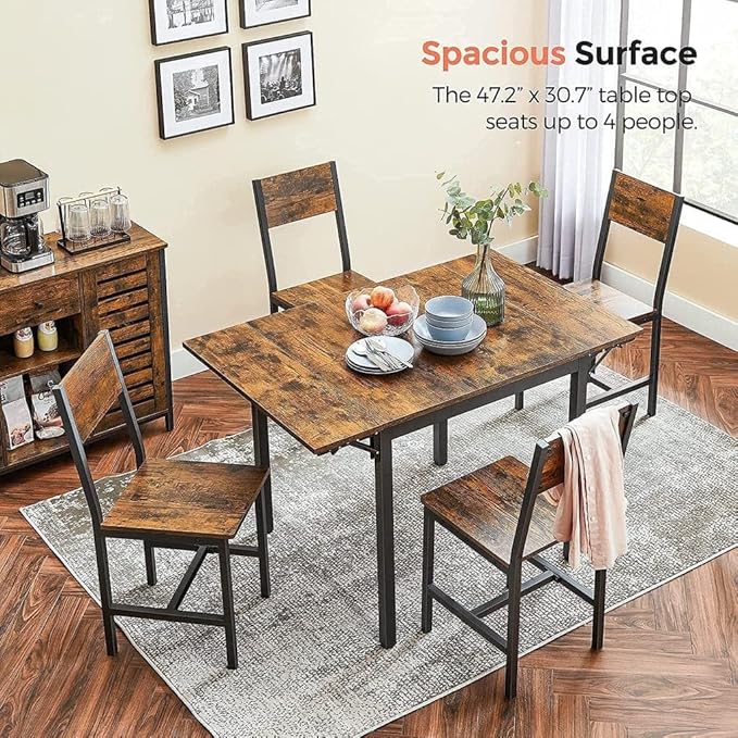 VASAGLE Folding Dining Table, Drop Leaf Extendable, for Small Spaces, Seats 2-4 People, Industrial, 33.3 x 30.7 x 30 Inches,Brown - LeafyLoom