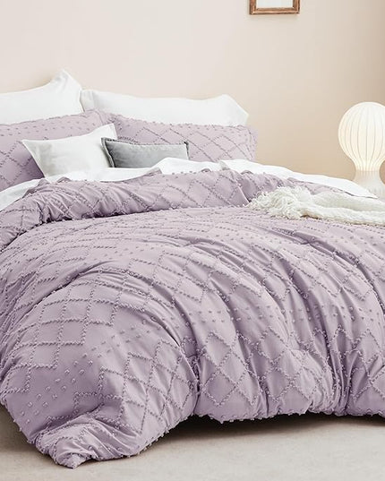 Bedsure Full Size Comforter Set - Lavender Comforter, Boho Tufted Shabby Chic Bedding Comforter Set, 3 Pieces Vintage Farmhouse Bed Set for All Seasons, Fluffy Soft Bedding Set with 2 Pillow Shams - LeafyLoom