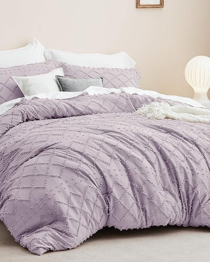 Bedsure King Size Comforter Set - Lavender Boho Comforter, Tufted Shabby Chic Bedding Comforter Set, 3 Pieces Vintage Farmhouse Bed Set for All Seasons, Fluffy Soft Bedding Set with 2 Pillow Shams - LeafyLoom