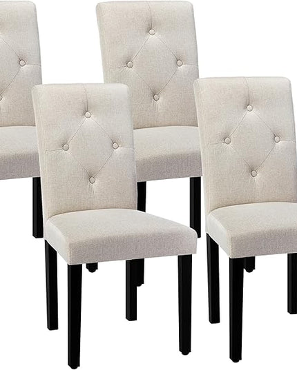 VECELO Upholstered Dining Chairs Set of 4 Modern Fabric and Solid Wood Legs & High Back, Parsons for Kitchen/Living Room-Beige - LeafyLoom
