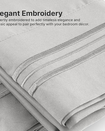 Twin XL Size 3 Piece Sheet Set - Comfy Breathable & Cooling Sheets - Hotel Luxury Bed Sheets for Women & Men - Deep Pockets, Easy-Fit, Soft & Wrinkle Free Sheets - Light Grey Oeko-Tex Bed Sheet Set - LeafyLoom