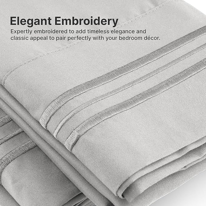 Twin XL Size 3 Piece Sheet Set - Comfy Breathable & Cooling Sheets - Hotel Luxury Bed Sheets for Women & Men - Deep Pockets, Easy-Fit, Soft & Wrinkle Free Sheets - Light Grey Oeko-Tex Bed Sheet Set - LeafyLoom