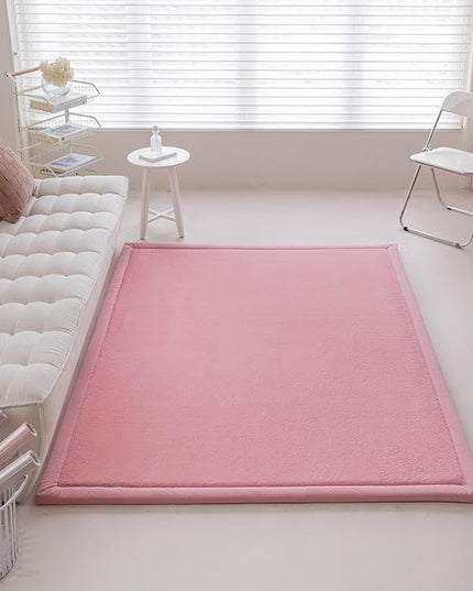 Faux Rabbit Fur Rug - 1.18" Thick Soft Fluffy Area Rug, Non-Slip Memory Foam Crawling Mat, Light Pink, 59"x59" - LeafyLoom