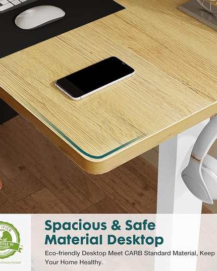 SMUG Standing Desk, Adjustable Height Electric Sit Stand Up Down Computer Table, 63x24 Inch Ergonomic Rising Desks for Work Office Home, Modern Lift Motorized Gaming Desktop Workstation, Natural - LeafyLoom