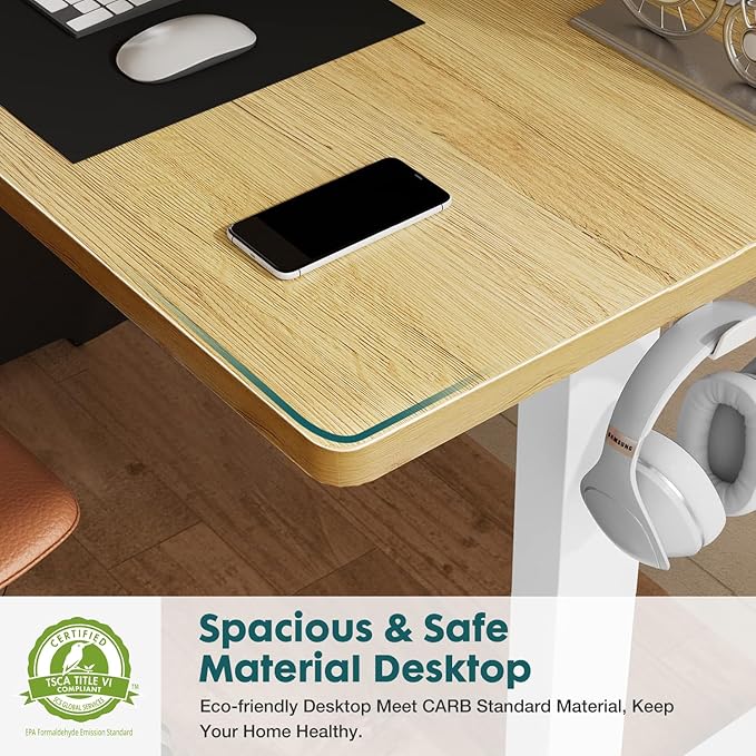 SMUG Standing Desk, Adjustable Height Electric Sit Stand Up Down Computer Table, 63x24 Inch Ergonomic Rising Desks for Work Office Home, Modern Lift Motorized Gaming Desktop Workstation, Natural - LeafyLoom