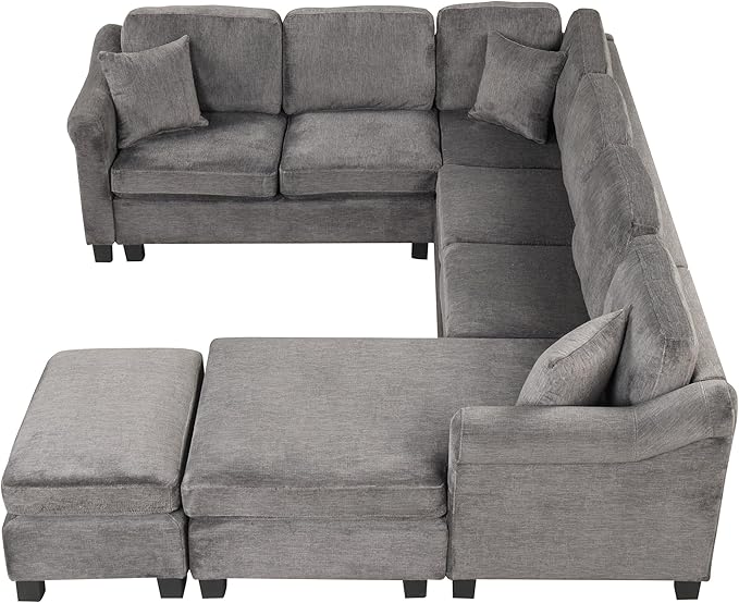 122.1" Modern U-Shape Sectional Sofa with Right Side Chaise & Removable Ottoman, Velvet Upholstered Couch w/ 3 Pillows, for Living Room, Apartment, 122.1 Inch, Dark Gray - LeafyLoom