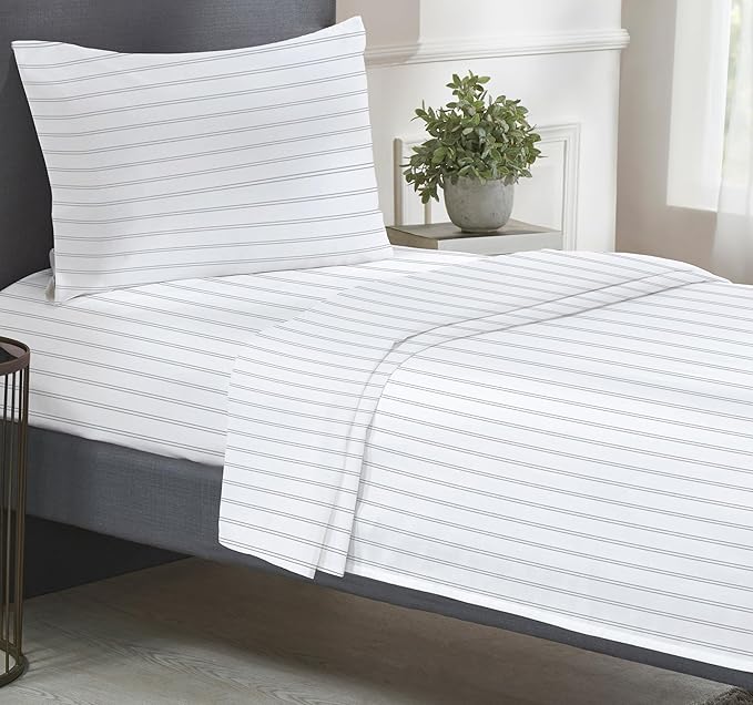 California Design Den Stripe Twin Sheets Set, 100% Cotton 3 Pc Deep Pocket Twin Size Sheets & Pillowcase Set - Classic Stripe - LeafyLoom
