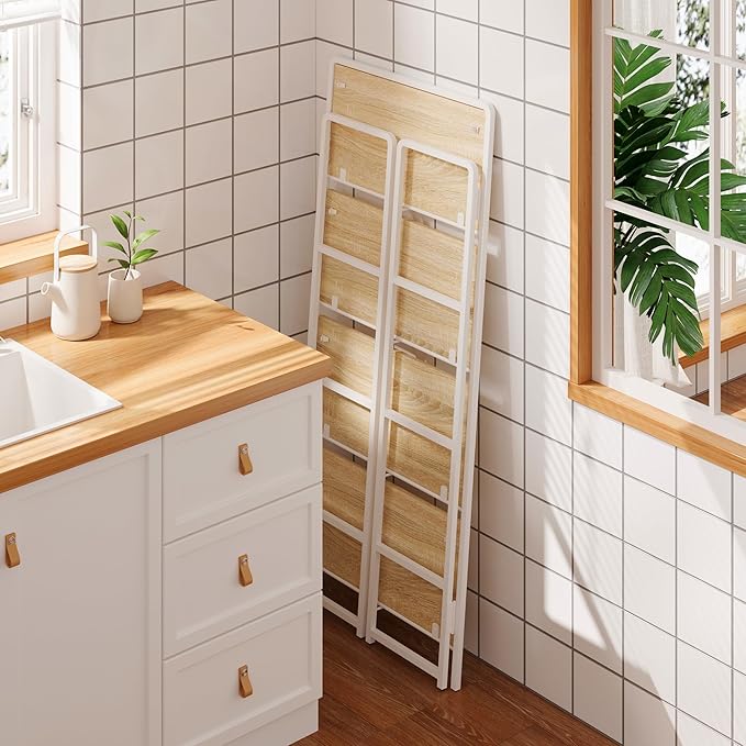 4NM No-Assembly 4 Tiers Folding Bookshelf Storage Shelves Vintage Bookcase Standing Racks Study Organizer Home Office (Natural and White) - LeafyLoom