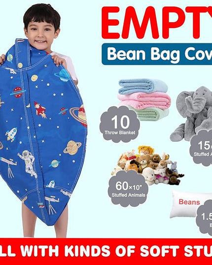 Lukeight Stuffed Animal Storage Bean Bag Chair Cover for Kids, Zipper Beanbag Chair Cover for Organizing Toddler & Kids' Rooms Plush Toys (Outer Space, Large) - LeafyLoom