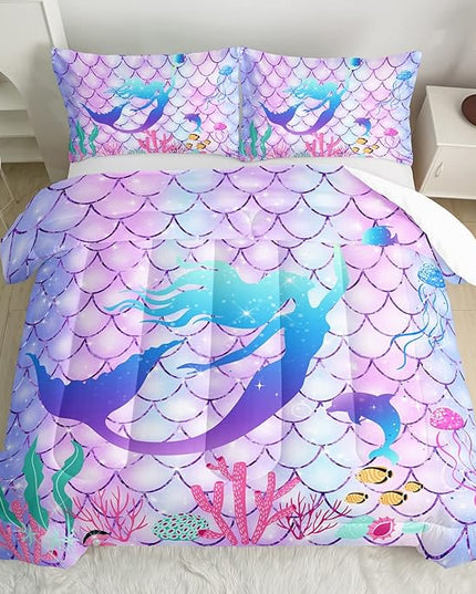 CVHOUSE Mermaid Comforter Set,Rainbow Mermaid Bedding Set for Girls Kids Teens,Rainbow Mermaid Comforter Mermaid Duvet Set Room Decor Quilt Set Full Size - LeafyLoom