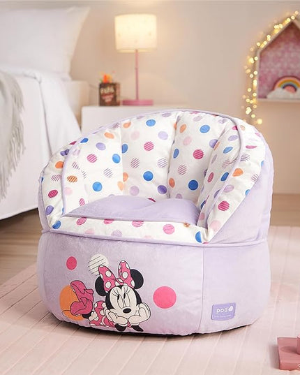 Idea Nuova Disney Minnie Mouse Purple with Polka Dots Round Bean Bag Chair for Kids, Ages 3+, Large - LeafyLoom