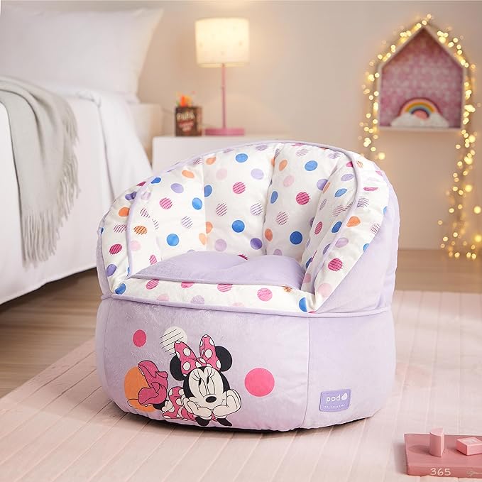 Idea Nuova Disney Minnie Mouse Purple with Polka Dots Round Bean Bag Chair for Kids, Ages 3+, Large - LeafyLoom