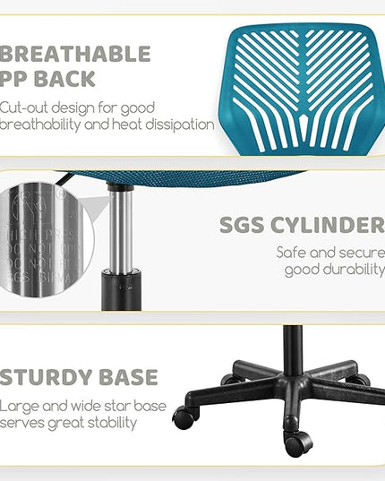 Yaheetech Students Cute Desk Chair Low-Back Armless Study Chair w/Lumbar Support Adjustable Swivel Chair in Home Bedroom School, Turquoise - LeafyLoom