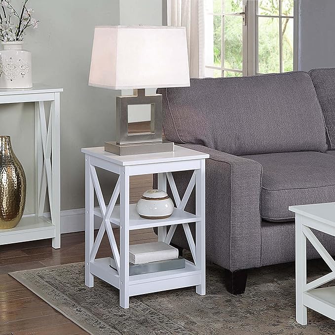 Convenience Concepts Oxford Corner Bookcase and End Table Bundle, White - LeafyLoom