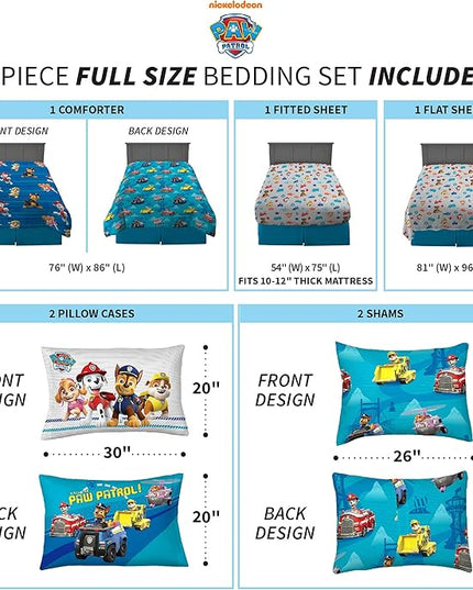 Franco Kids Bedding Super Soft Comforter and Sheet Set with Sham, 7 Piece Full Size, Paw Patrol - LeafyLoom