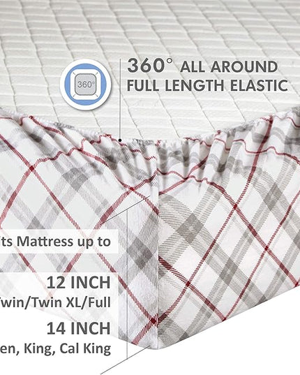 Comfort Spaces Cotton Flannel Breathable Warm Deep Pocket Sheets with Pillow Case Bedding, King, Grey/Red Plaid 4 Piece - LeafyLoom