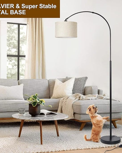 Arc Floor Lamps for Living Room, Modern Standing Lamp with Adjustable Hanging Drum Shade, Tall Pole Lamp with Foot Switch, Over Couch Arched Reading Light for Bedroom, Office (Black) - LeafyLoom